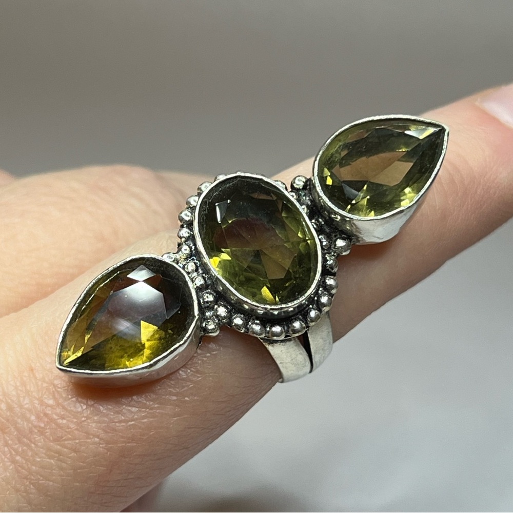 Smokey Quartz 3 Stone Ring in 925 Silver